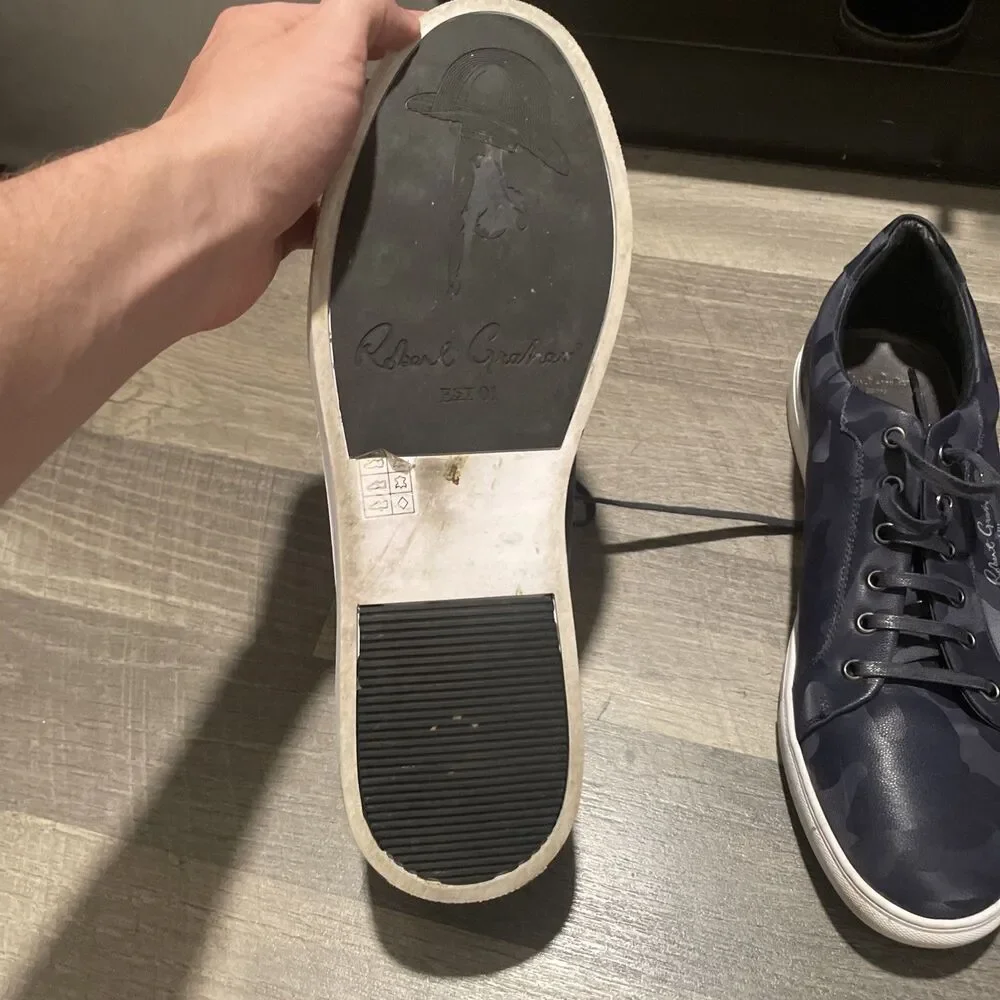 Robert Graham Men's Low Top Camo Sneakers - Navy Blue/Gray, Size 13